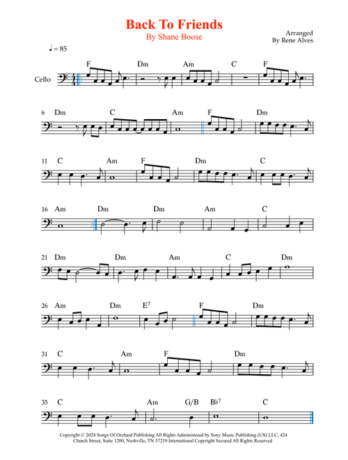 Back To Friends (Arr. Rene Alves) - sombr (Cello Solo)