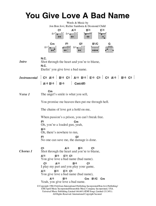 You Give Love A Bad Name - Bon Jovi (Guitar Chords-Lyrics)
