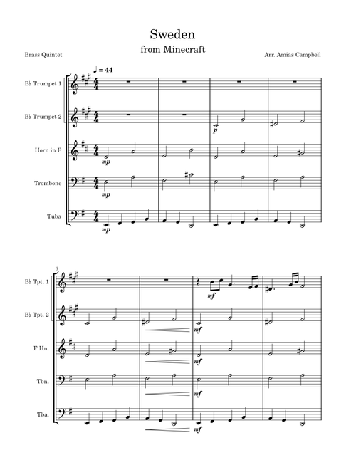 Sweden Arr. for Brass Quintet
