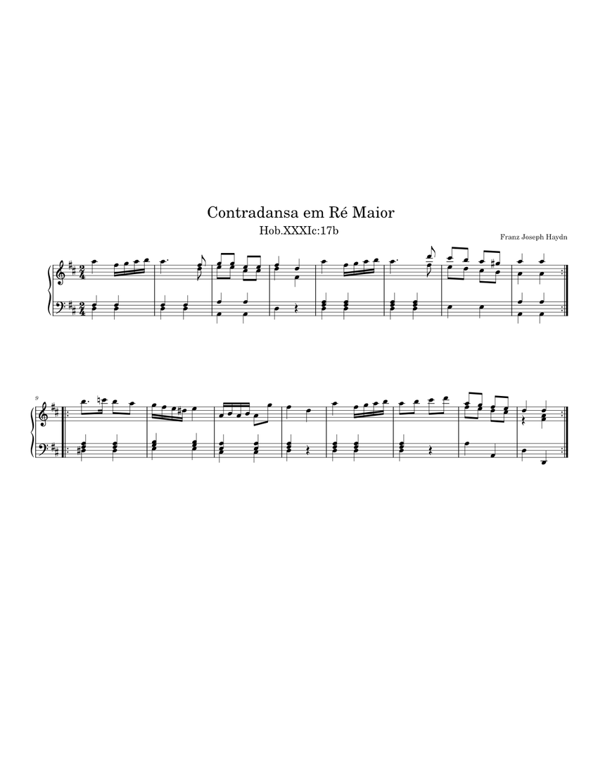 Contredanse in D major, Hob.XXXIc:17b – Joseph Haydn Sheet