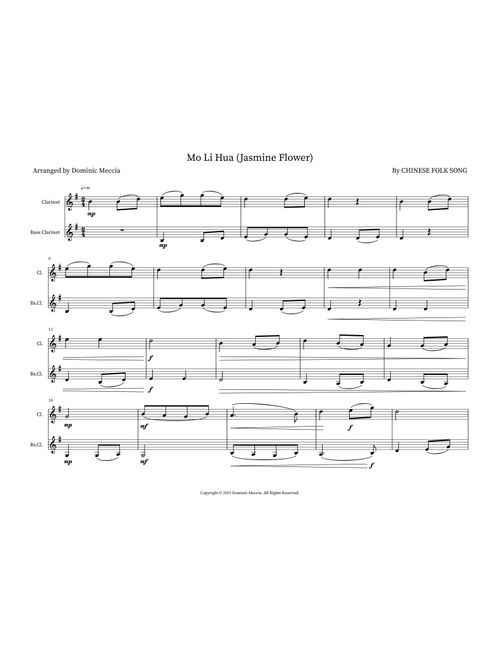 Mo Li Hua (Jasmine Flower) (Arr. Dominic Meccia) - Chinese Folk Song (Instrumental Duet)