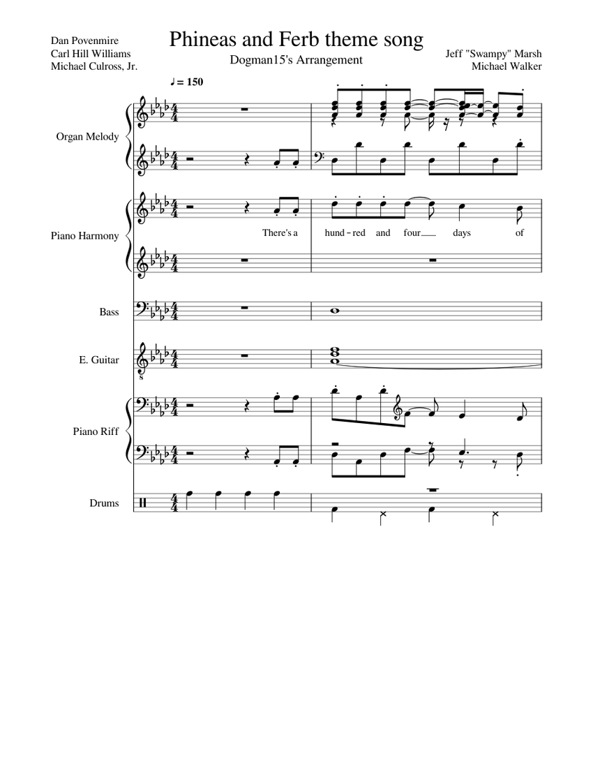 phineas-and-ferb-theme-song-sheet-music-for-piano-organ-guitar-bass