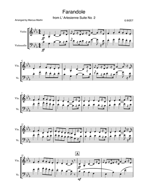 Farandole from L' Arlesienne Suite 2 (Arr. Marcus Martin) - BIZET (Instrumental Duet)