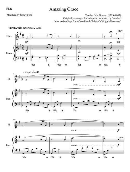 Amazing Grace – John Newton (Flute and Piano)
