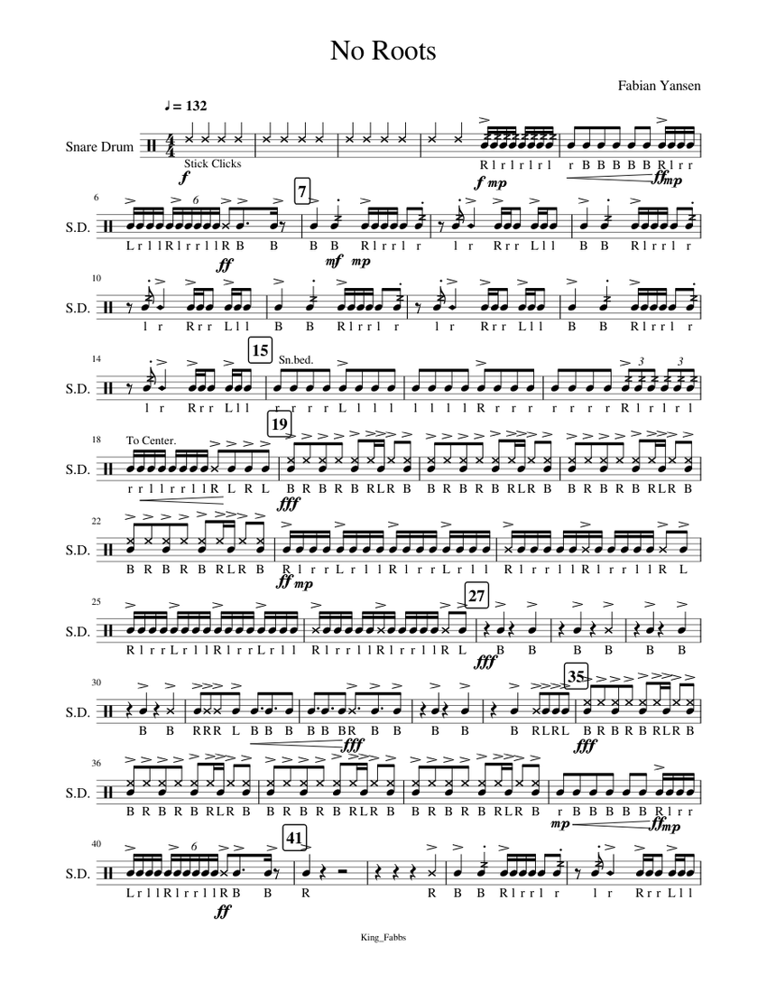 no roots snares Sheet music for Snare drum (Solo)