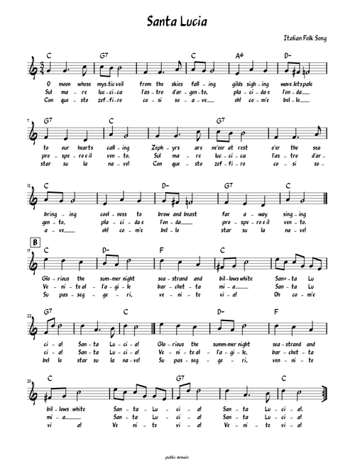 Santa Lucia (Lead sheet with lyrics )