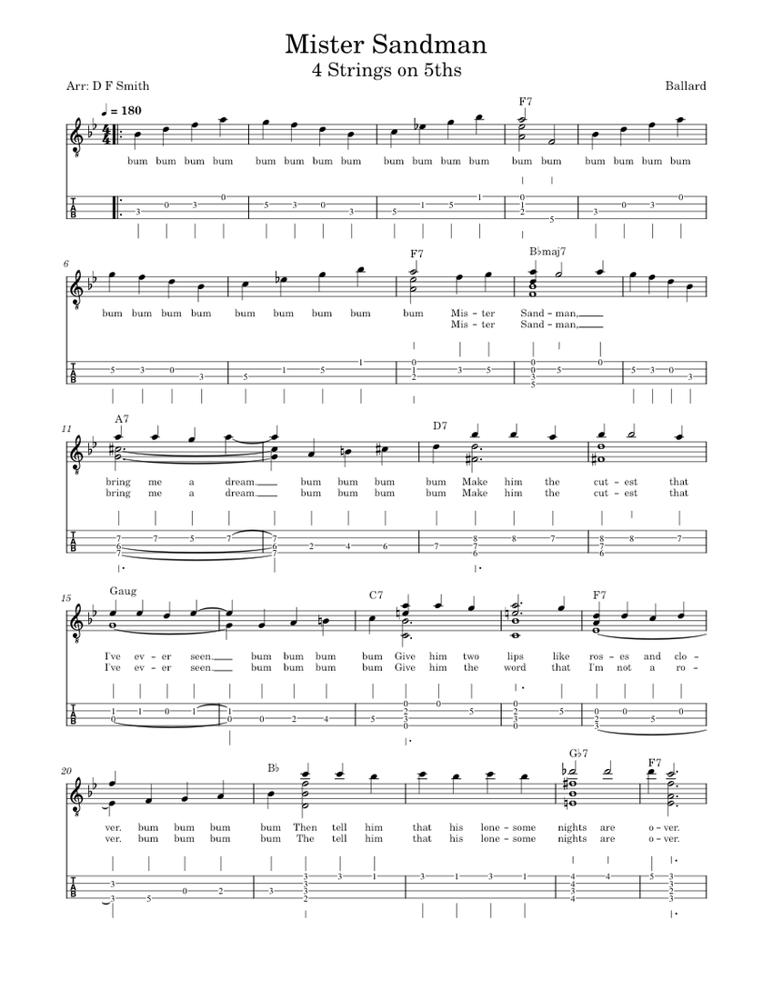 Mr Sandman The Chordettes Sheet Music And Tab With Chords For Guitar mr-sandman-the-chordettes-sheet-music-and-tab-with-chords-for-guitar