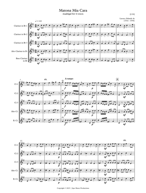 Matona mia cara (Arr. Jope) - Orlande de Lassus (Woodwind Ensemble)