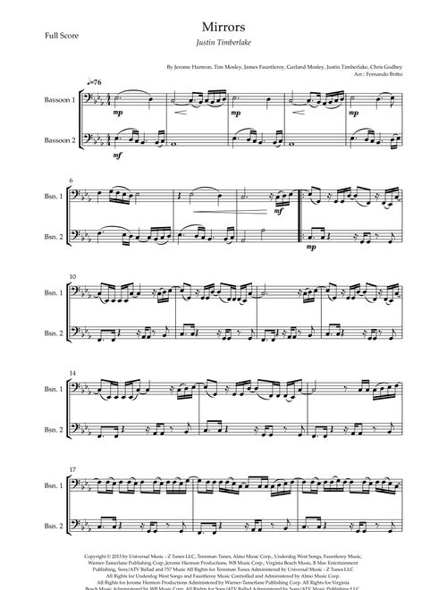 Mirrors (Arr. Fernando Britto) - Justin Timberlake (Instrumental Duet)