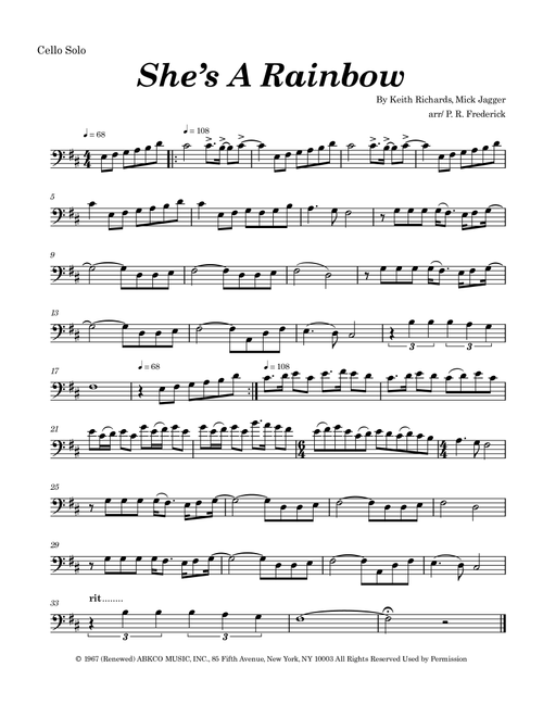 She's A Rainbow (Arr. P. R. Frederick) - The Rolling Stones (Cello Solo)