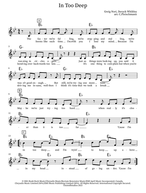 In Too Deep (Arr. Christoph Fleischmann) - Sum 41 (Lead Sheet - Fake Book)