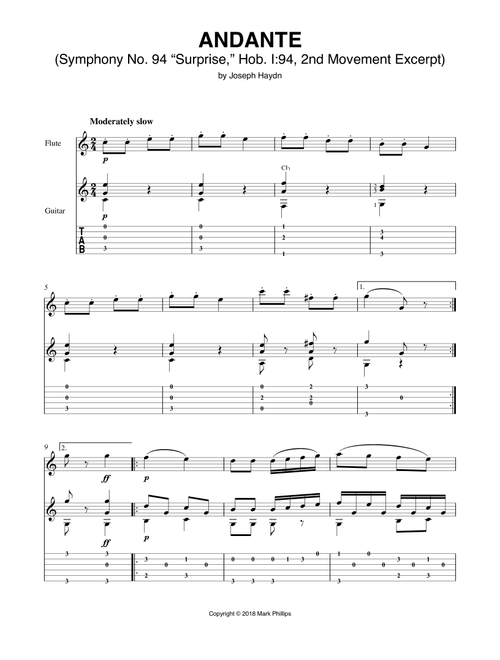 Surprise Symphony (Symphony No. 94, Hob. I:94, Second Movement Excerpt) (Arr. Mark Phillips) - Joseph Haydn (Instrumental Duet)