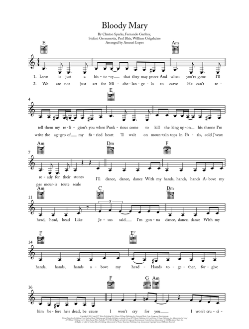 Bloody Mary (Arr. Amauri Lopes) - Lady Gaga (Guitar Chords-Lyrics)