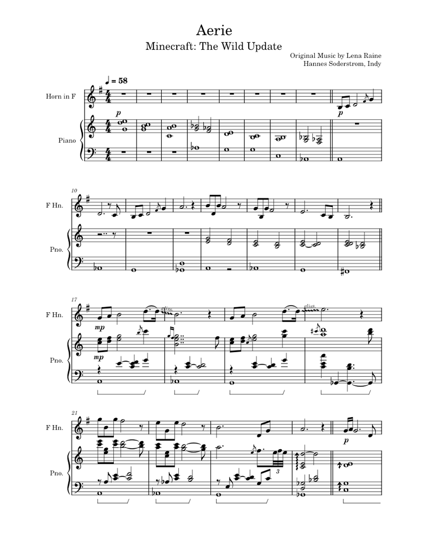Aerie Lena Raine Sheet music for Piano, French horn (Mixed Duet