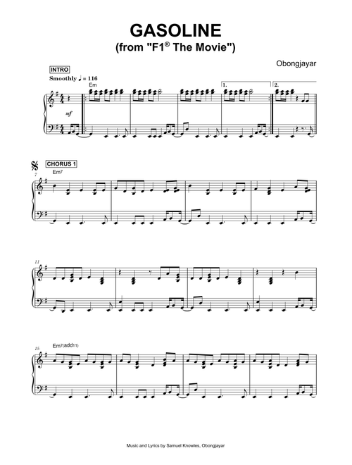Gasoline (from F1® The Movie) - Obongjayar (Piano)