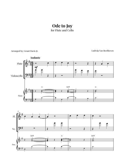 Ode to joy (Arr. Grant Davis Jr.) - Ludwig Van Beethoven (Instrumental Duet and Piano)