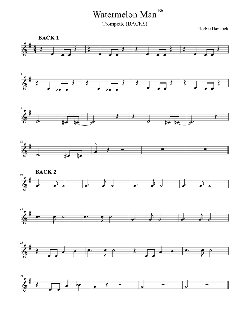 Watermelon Man BACKS trompette Bb Sheet music for Trumpet in bflat