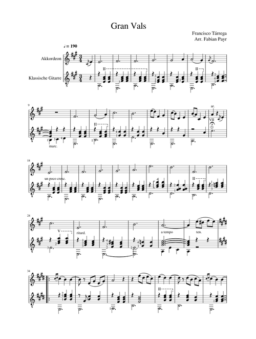 Francisco Tarrega: Gran Vals - for accordion & guitar