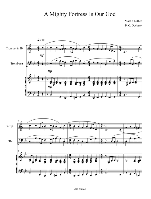 A Mighty Fortress is Our God (Trumpet and Trombone Duet with Piano Accompaniment) (Arr. B. C. Dockery) - Martin Luther (Instrumental Duet and Piano)