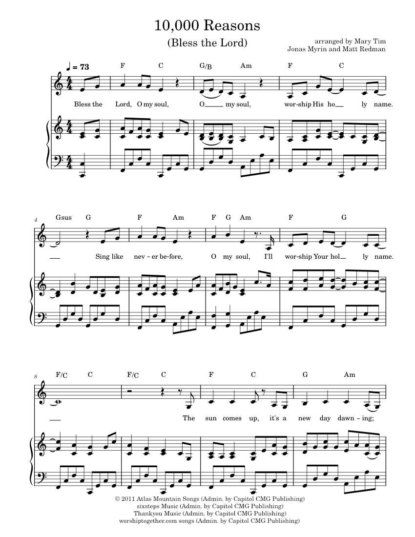 10 000 Reasons Sheet Music