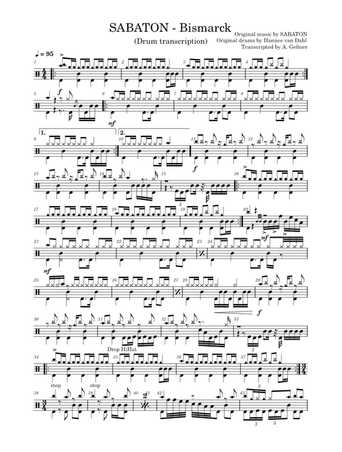 Bismarck – Sabaton SABATON - Bismarck drum transcription