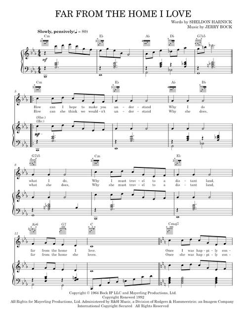 Far From The Home I Love - Bock & Harnick, Fiddler On The Roof Musical (Piano-Vocal-Guitar)