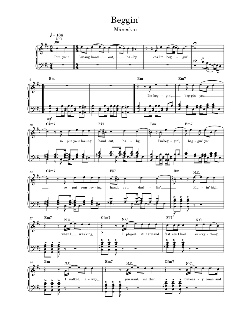 Beggin' Sheet music for Piano (Solo) | Musescore.com