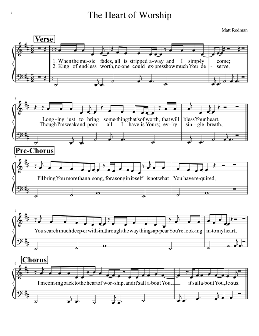The Heart of Worship Sheet Music for Piano (Solo) easy | MuseScore.com