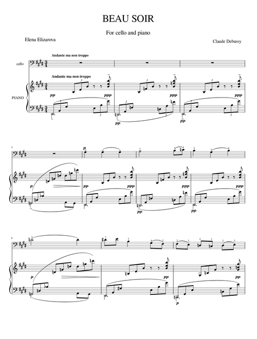 Beau soir (Arr. Elena Elizarova) - Claude Debussy (Cello and Piano)