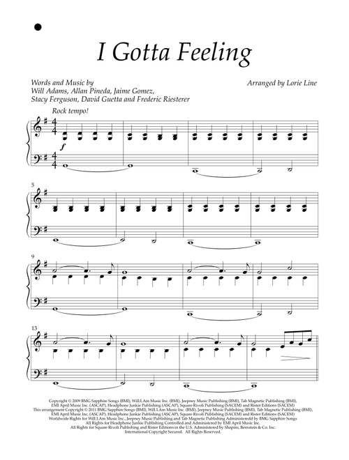 I Gotta Feeling (Arr. Lorie Line) - The Black Eyed Peas (Piano Solo)