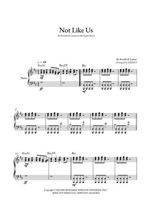 Not Like Us (Arr. SMMUS) - Kendrick Lamar (Piano Solo)