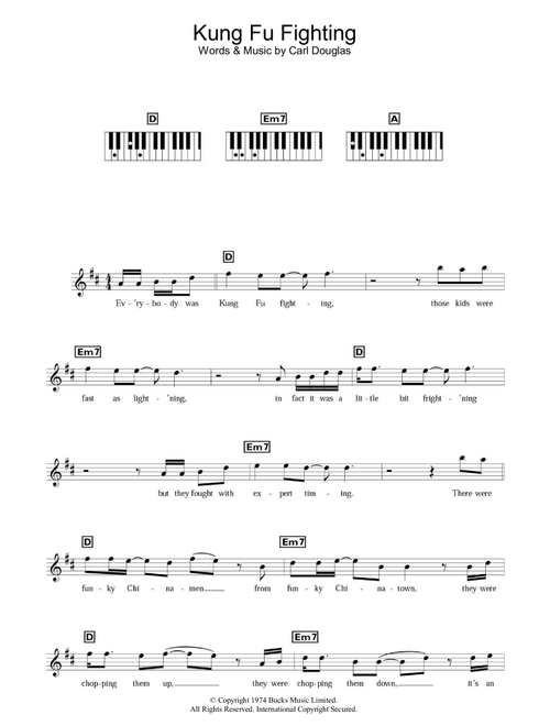 Kung Fu Fighting - Carl Douglas (Piano Chords-Lyrics)