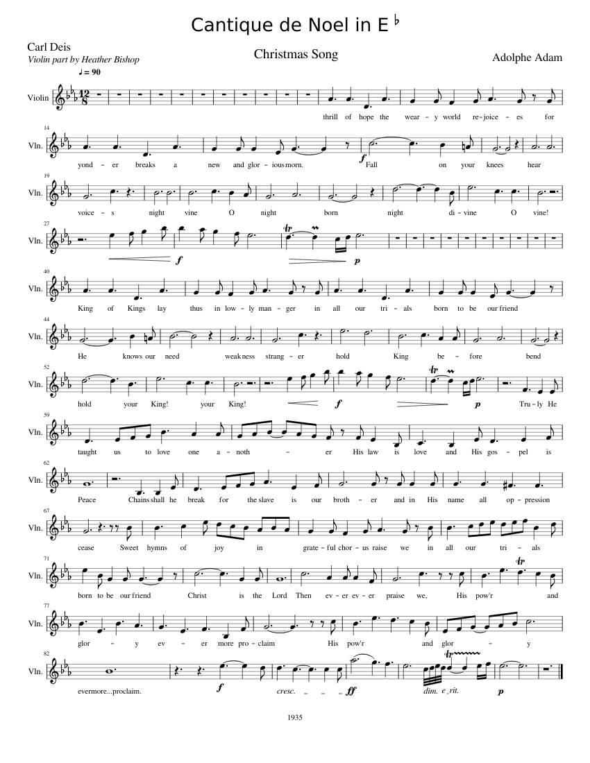 Cantique de Noel in E Flat-Violin Sheet Music for Piano, Violin (Solo) | MuseScore.com
