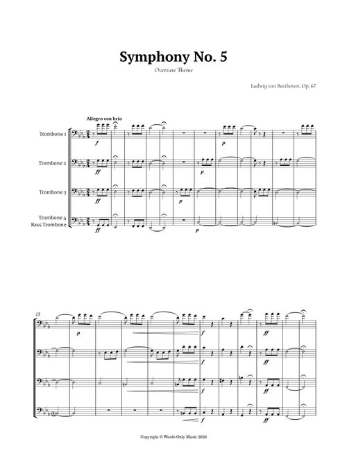 Symphony No. 5 by Beethoven for Trombone Quartet (Arr. Ander) (Brass Ensemble)