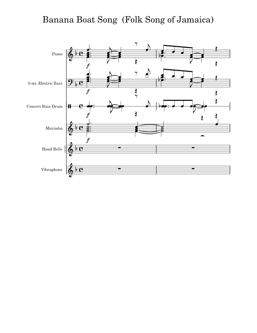 Banana Boat Song (Folk Song of Jamaica) Sheet music for Piano