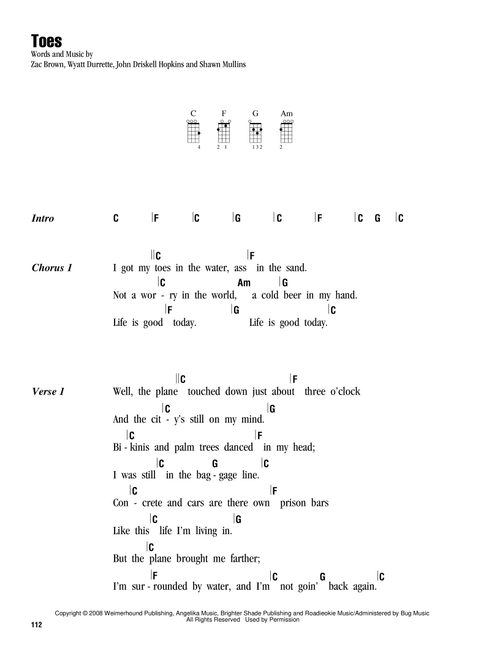 Toes - Zac Brown Band (Ukulele Chords-Lyrics)