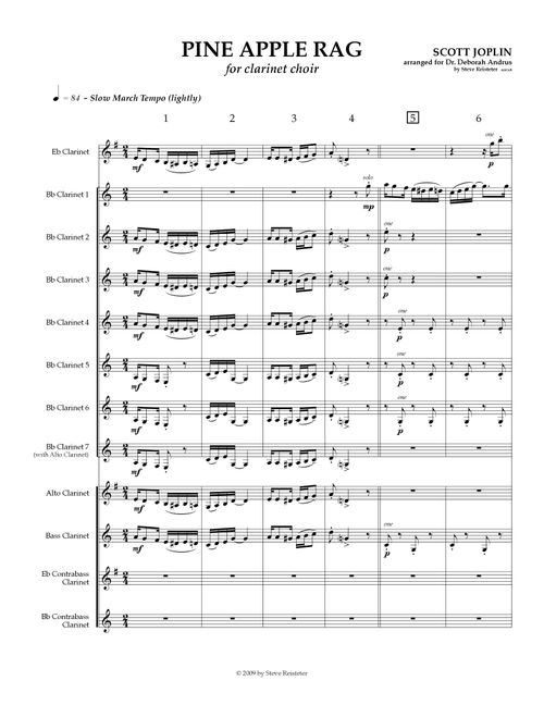 Joplin: Pine Apple Rag for Clarinet Choir (arr. Reisteter) (Arr. Steve Reisteter) - ScottJoplin (Woodwind Ensemble)