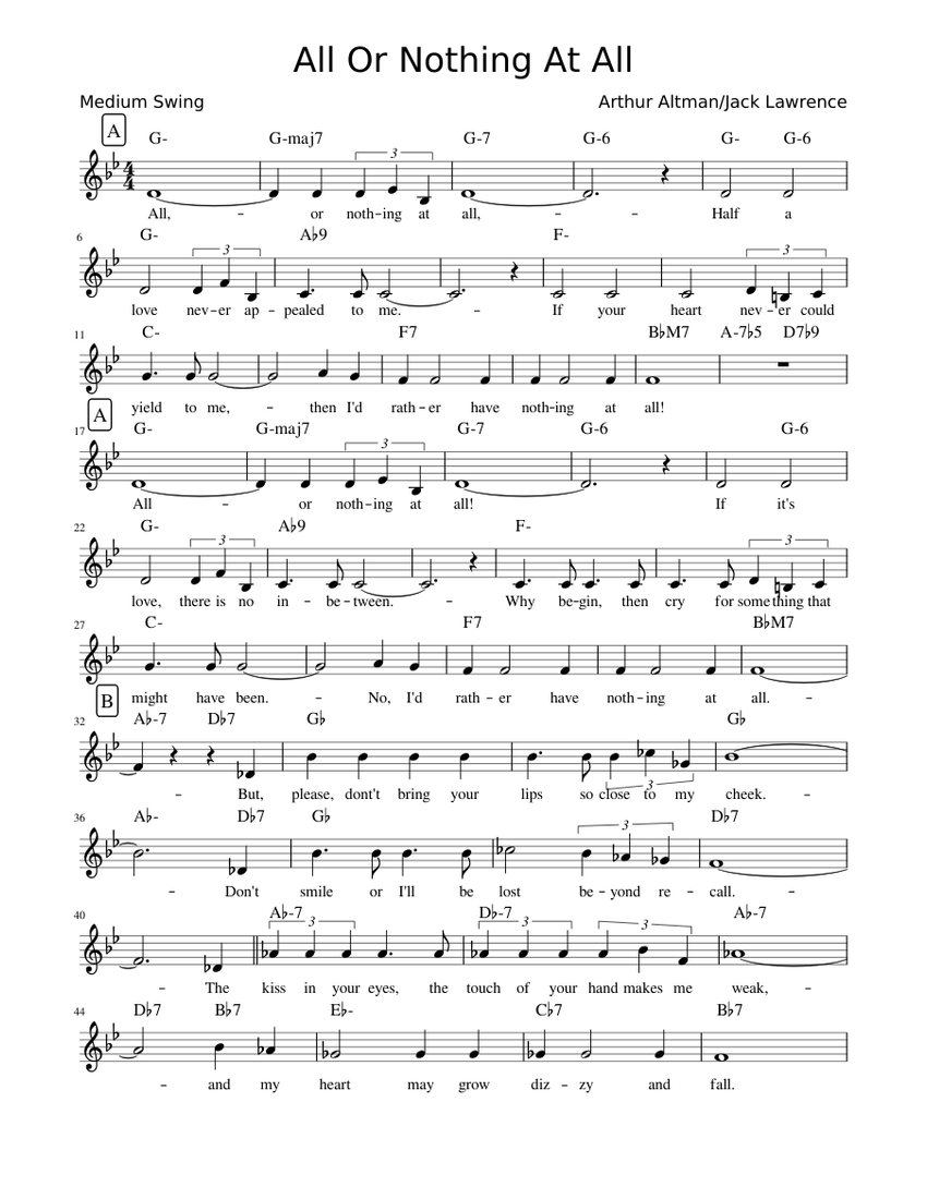 All or Nothing at All (Lead sheet with lyrics ) Sheet Music