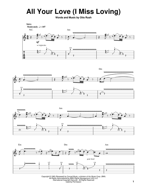All Your Love (I Miss Loving) - John Mayall & The Bluesbreakers, Otis Rush, Eric Clapton (Guitar Tab Play-Along)