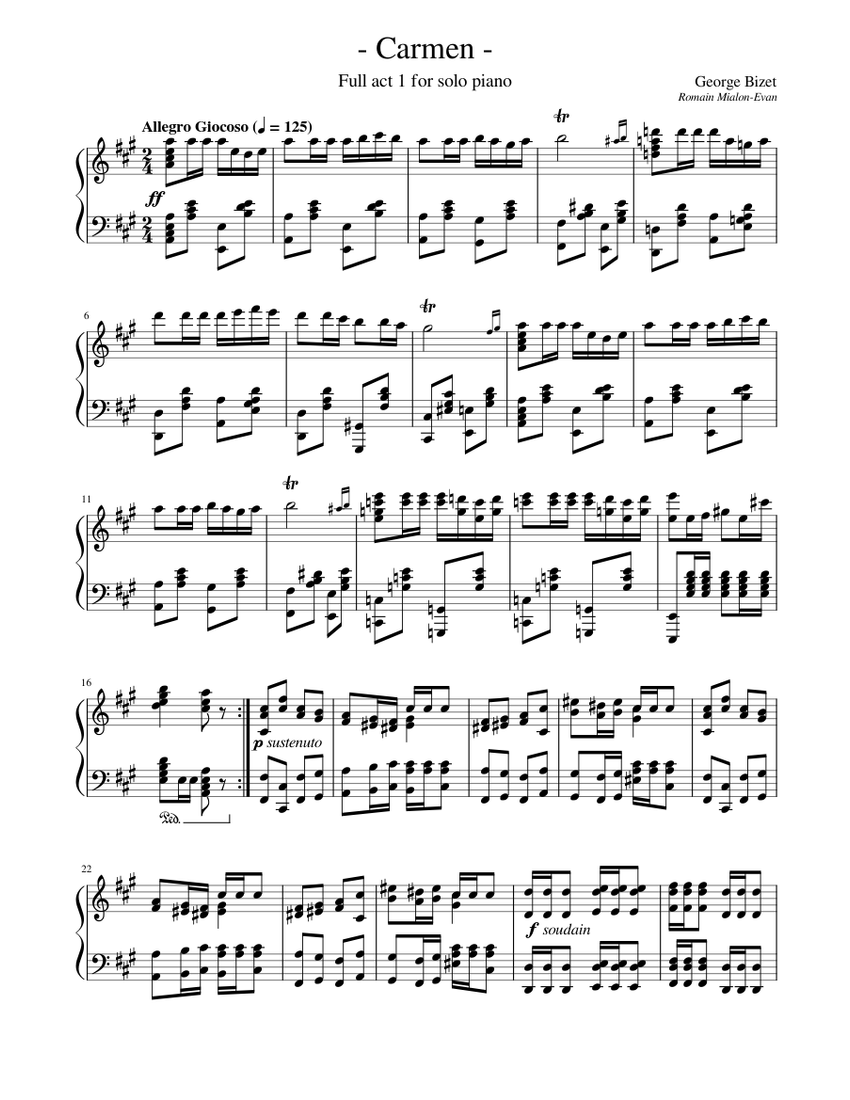 Carmen - Full act 1 for solo piano Sheet Music for Piano (Solo