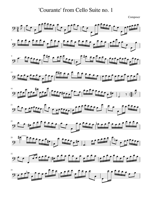'Courante' from Cello Suite no. 1