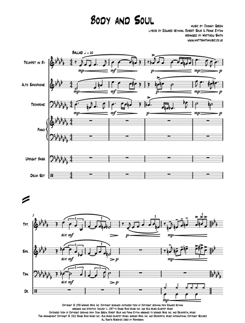 Body And Soul (Arr. Matt Smith) - Tony Bennett & Amy Winehouse (Small Ensemble)