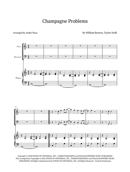 Champagne Problems (Arr. André Nusa) - Taylor Swift (Small Ensemble)