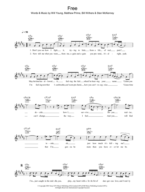 Free - Will Young (Lead Sheet - Fake Book)