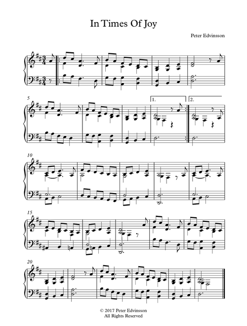 In Times Of Joy - Easy piano sheet music - Peter Edvinsson (Piano Solo)