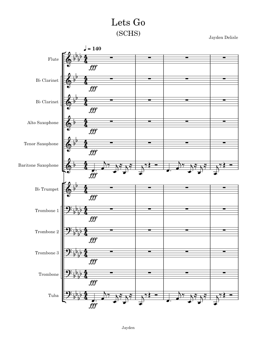 Lets Go Sheet Music for Trombone, Tuba, Flute, Clarinet in b-flat ...