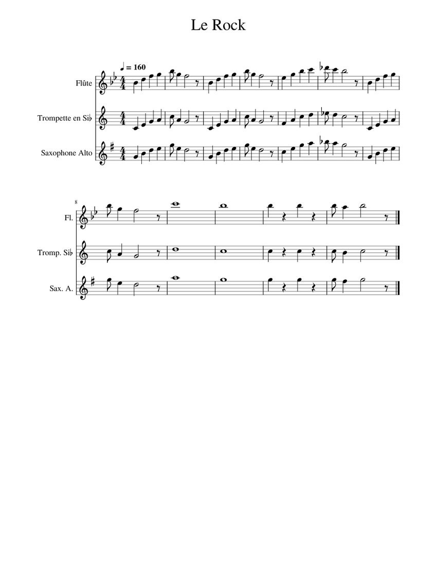 Le rock sheet music for flute saxophone alto trumpet in b flat mixed