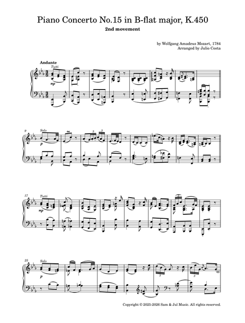 Mozart - Piano Concerto No.15 in B-flat major, K.450 (Arr. Julio Costa) - Wolfgang Amadeus Mozart (Piano Solo)