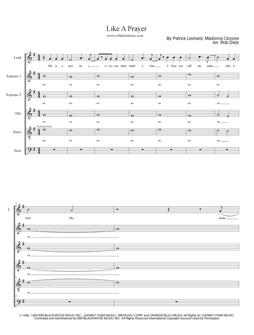 Like A Prayer (Arr. Rob Dietz) - Madonna (Choral, SATB divisi)