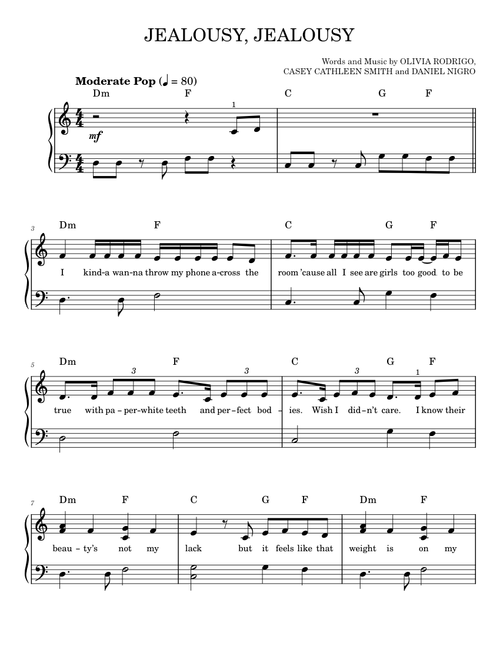Jealousy, jealousy - Olivia Rodrigo (Easy Piano)